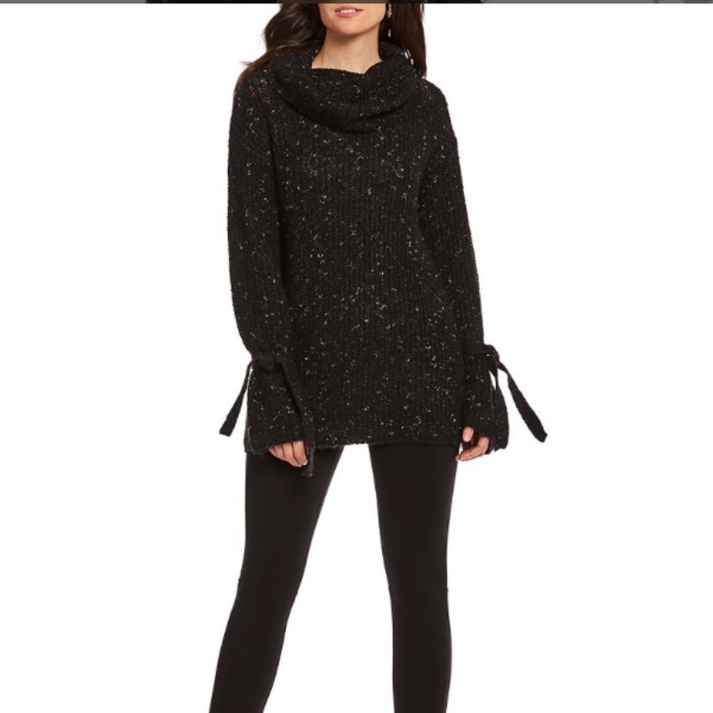 MSSP black tweed cowl neck tie sleeve sweater S